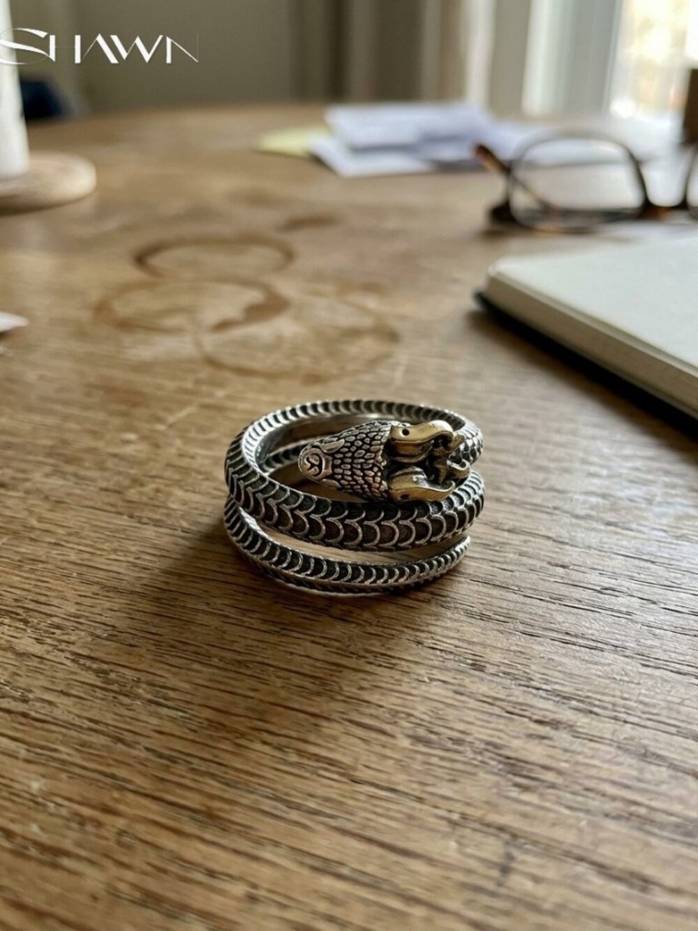 Mens Silver Plated Snake Wrap Ring